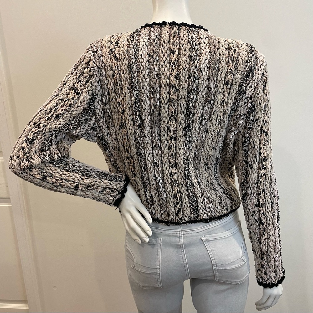ESTELLE Vintage 80s Cream & Black Cardigan Sweater Art to Wear - Picture 2 of 10